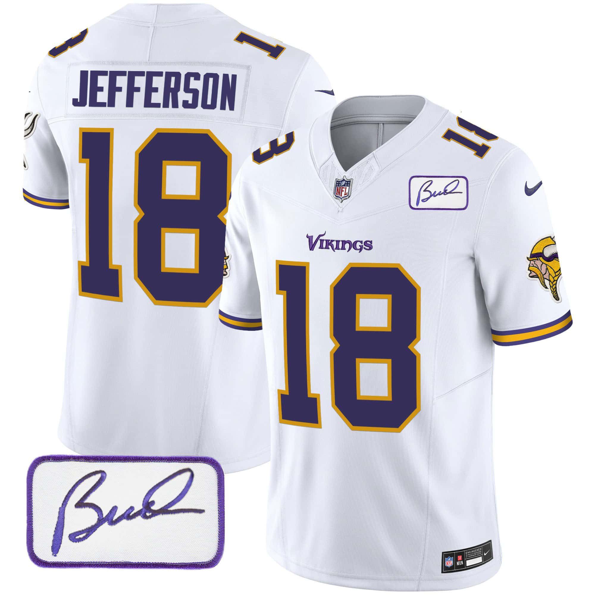 Men Minnesota Vikings 18 Jefferson White 2024 Nike Bud Grant Patch Classic Limited NFL Jersey style 2